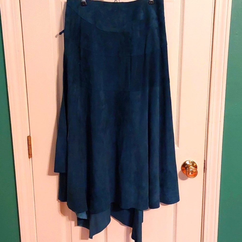 Vintage Teal Karen Groner Suede Skirt - GROWNBEANS - Picture 5 of 10